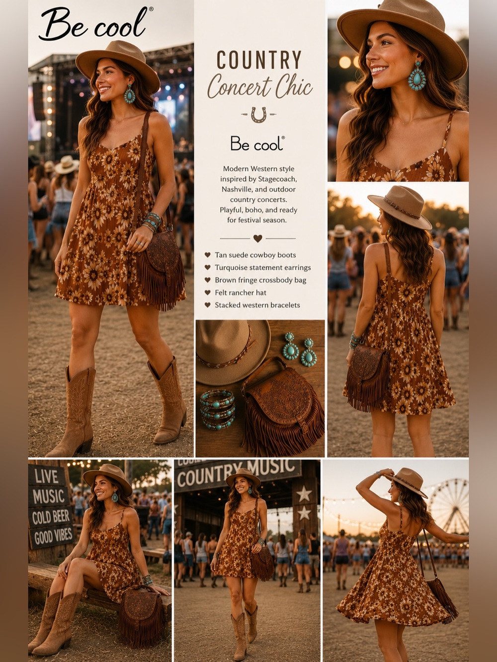BeCool Sunflower Mini Dress Women L Western Boho Indie Rust Floral Sundress B2 - Picture 2 of 12